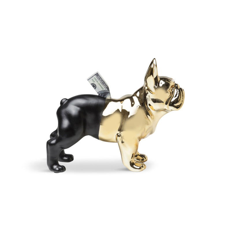 Bulldog sparegris sort/guld