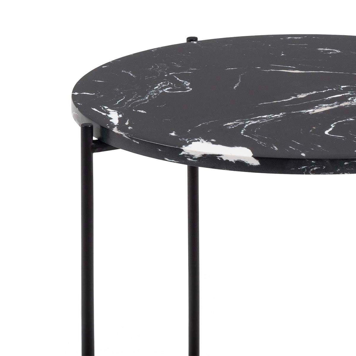 Light sidebord, sort marmor