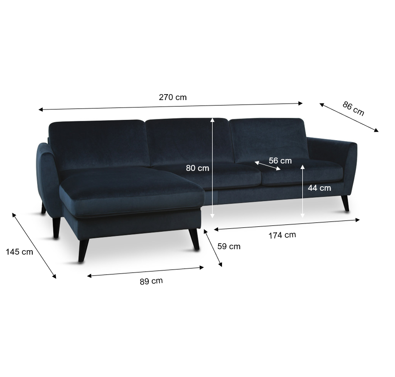 Nova modular sofa m/chaiselong, blå