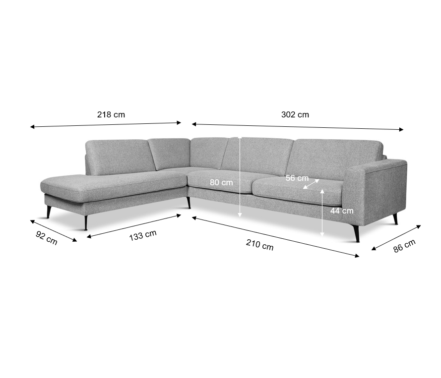 Nova hjørnesofa m/open end, lys grå