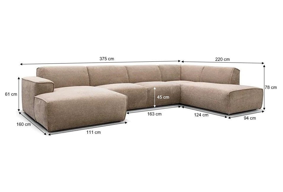 Vilanova hjørnesofa m/chaiselong, beige